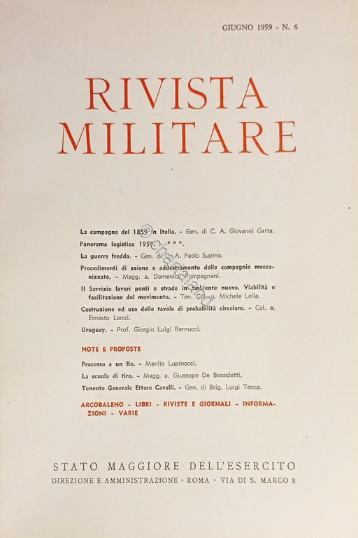 Stato Maggiore dell'Esercito - Rivista Militare - Giugno 1959