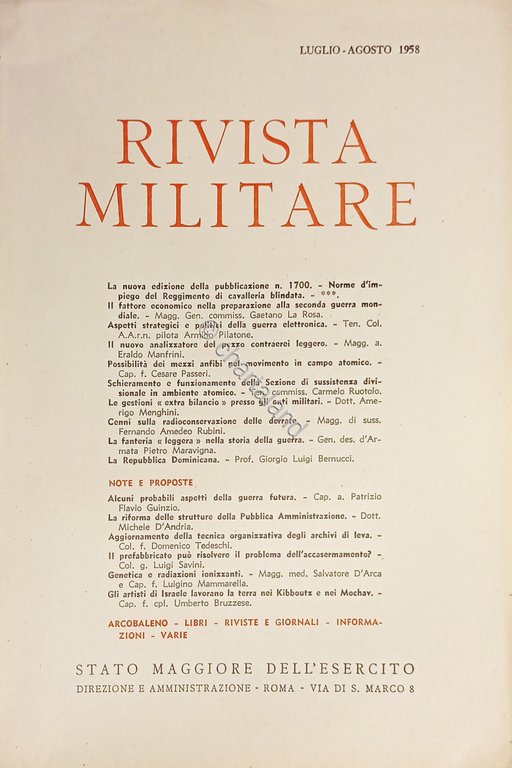 Stato Maggiore dell'Esercito - Rivista Militare - Luglio-Agosto 1958