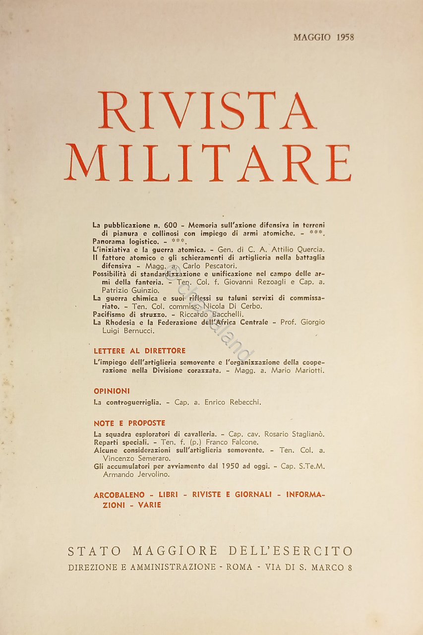 Stato Maggiore dell'Esercito - Rivista Militare - Maggio 1958
