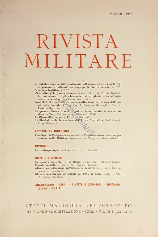 Stato Maggiore dell'Esercito - Rivista Militare - Maggio 1958