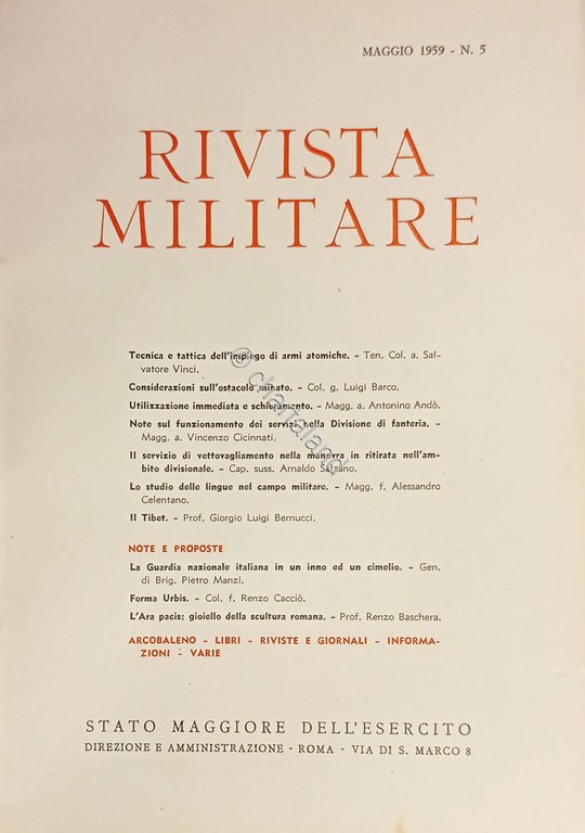 Stato Maggiore dell'Esercito - Rivista Militare - Maggio 1959