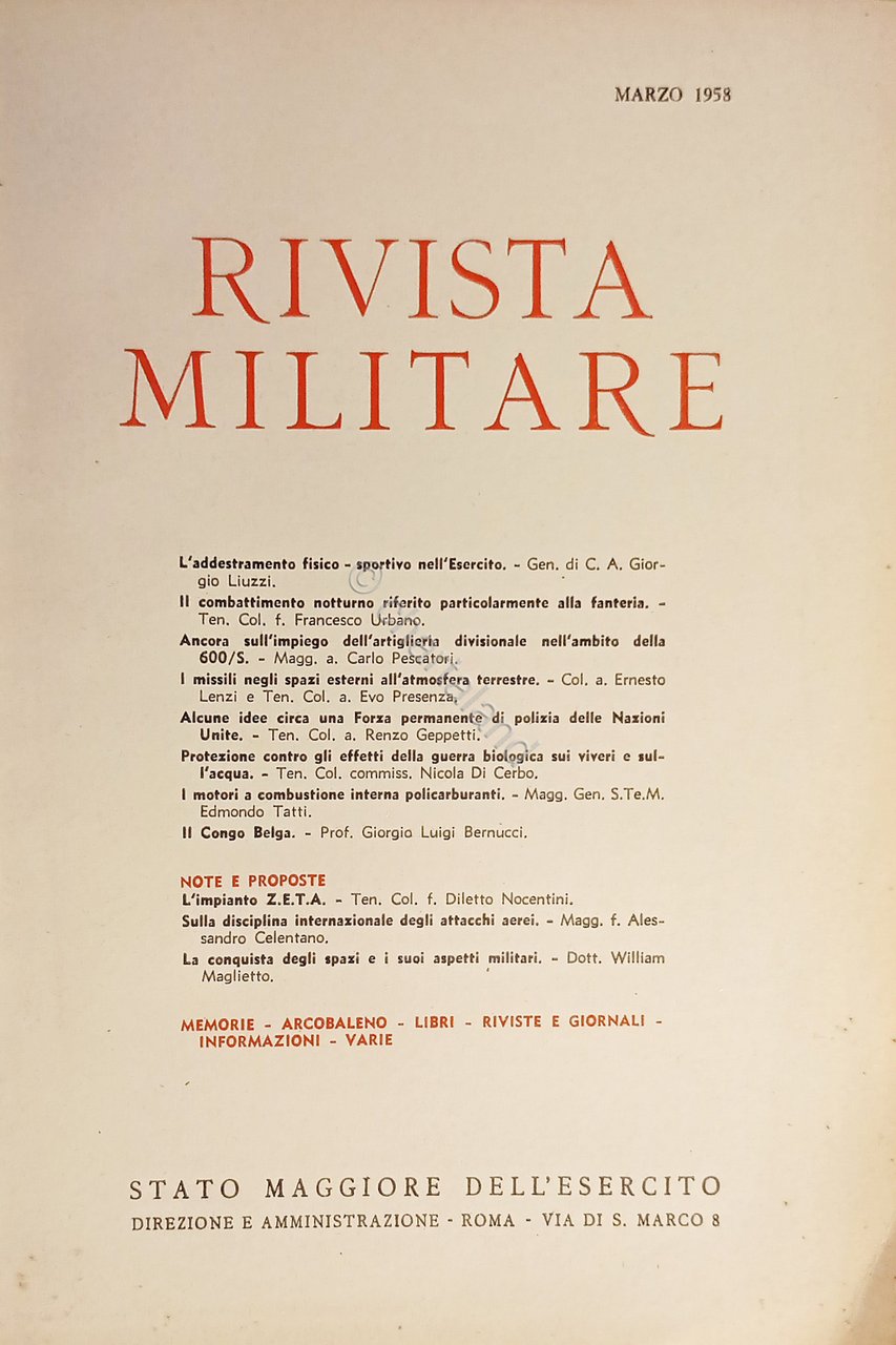 Stato Maggiore dell'Esercito - Rivista Militare - Marzo 1958