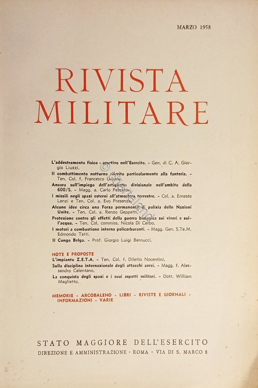 Stato Maggiore dell'Esercito - Rivista Militare - Marzo 1958