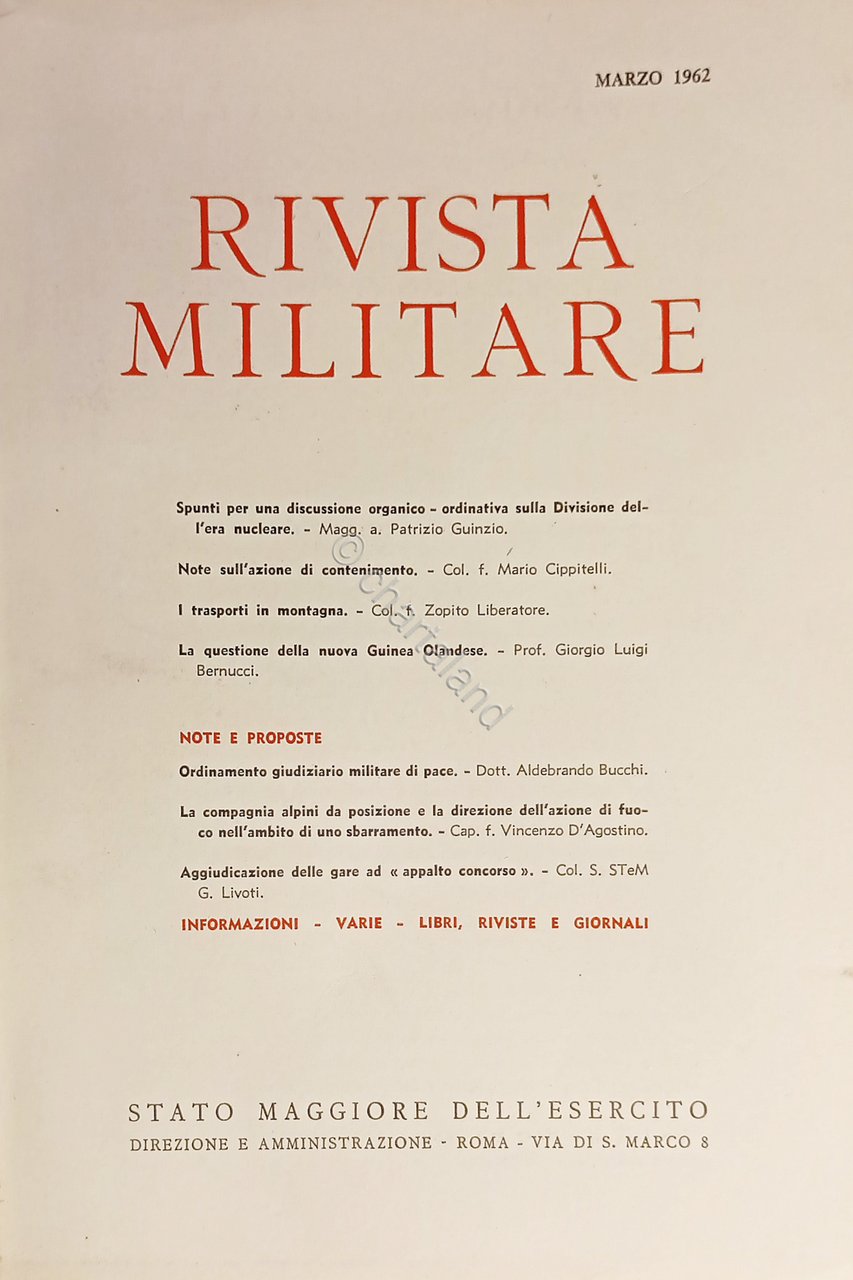 Stato Maggiore dell'Esercito - Rivista Militare - Marzo 1962