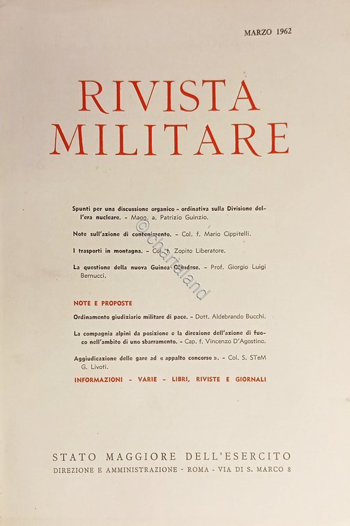 Stato Maggiore dell'Esercito - Rivista Militare - Marzo 1962