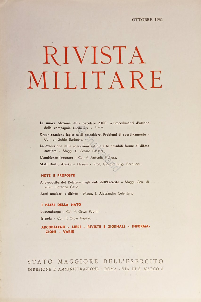 Stato Maggiore dell'Esercito - Rivista Militare - Ottobre 1961