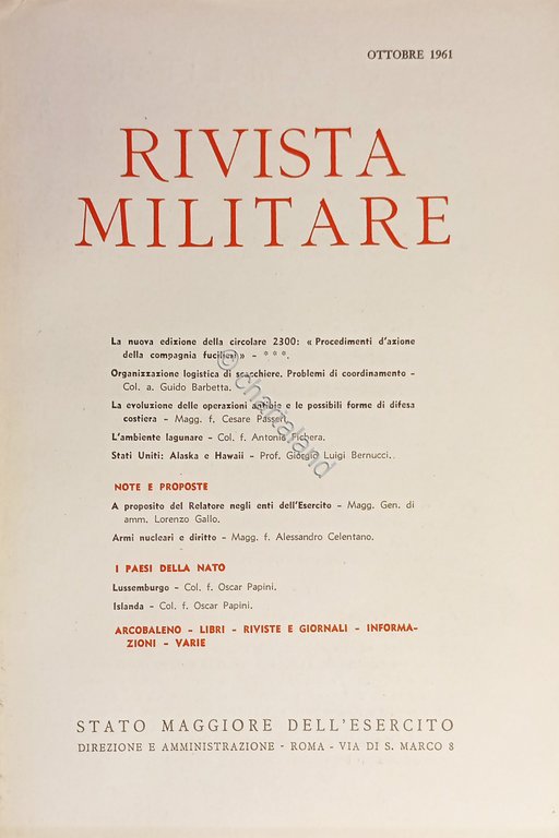 Stato Maggiore dell'Esercito - Rivista Militare - Ottobre 1961