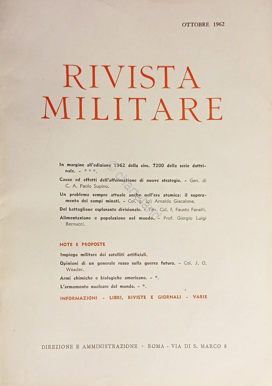 Stato Maggiore dell'Esercito - Rivista Militare - Ottobre 1962