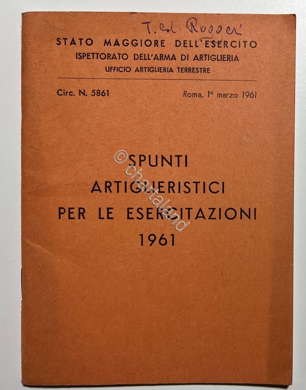 Stato Maggiore Esercito N. 5861 Spunti Artiglieristici per le Esercitazioni …