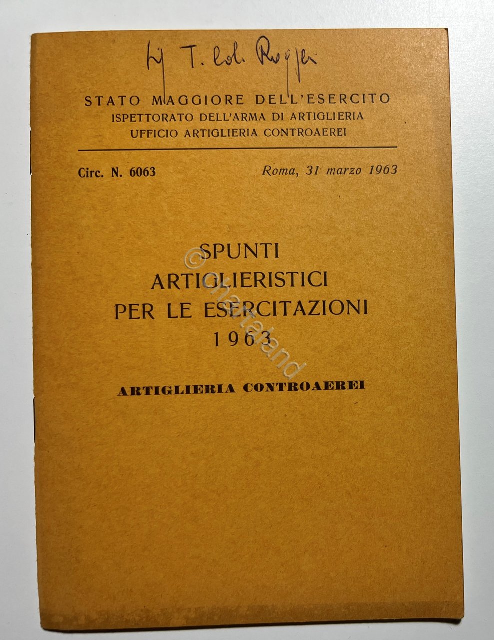 Stato Maggiore Esercito N. 6063 Spunti Artiglieristici per le Esercitazioni …
