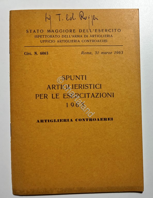 Stato Maggiore Esercito N. 6063 Spunti Artiglieristici per le Esercitazioni …