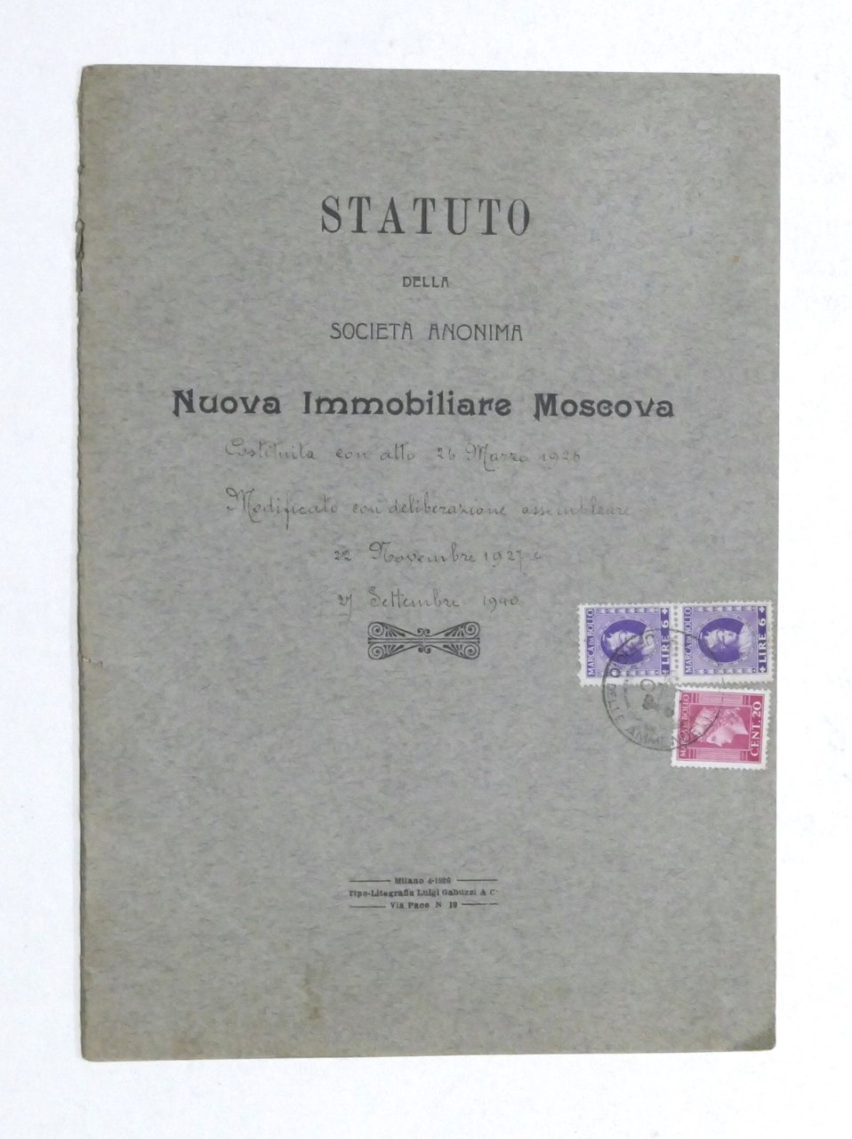 Statuto della Società Anonima Nuova Immobiliare Moscova - Milano - …