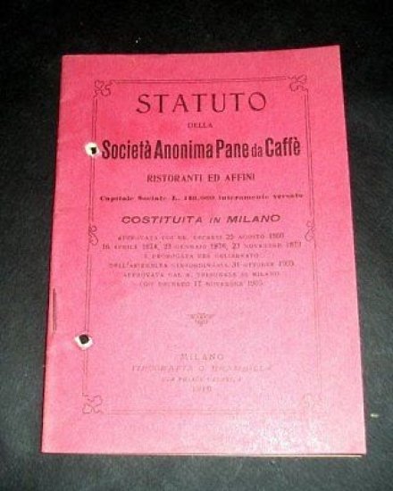 Statuto della Società anonima Pane da Caffè ristoranti e affini … | Immagine principale