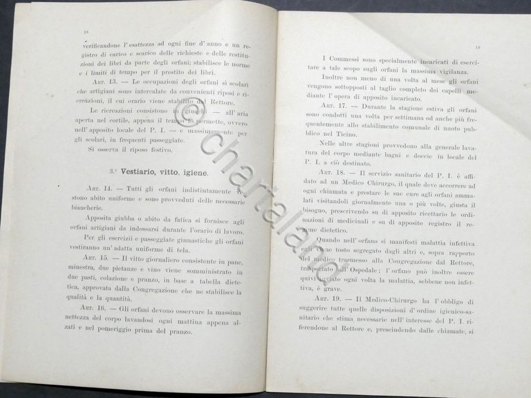 Statuto e Regolamento dell'Orfanotrofio Maschile di Pavia - 1905