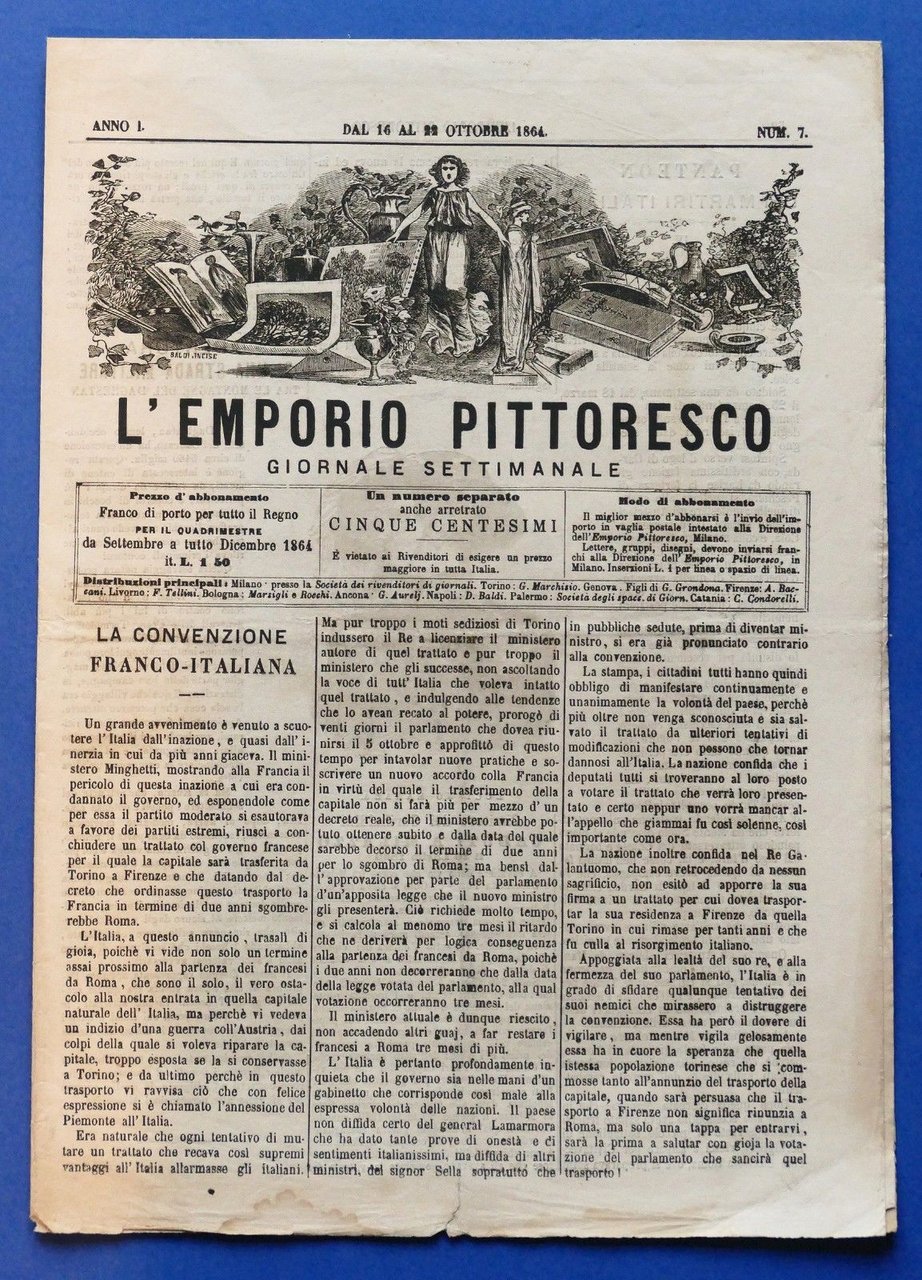 Storia - L'Emporio Pittoresco - Giornale settimanale - Anno I …