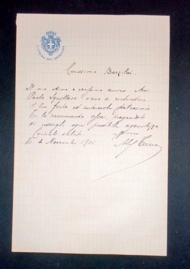 Storia Contemporanea - Autografo Alessandro Turco Deputato - 1906 | Immagine principale