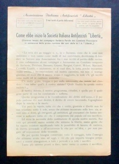 Storia Contemporanea - Inizio Società Italiana Antifascisti \Libertà" " | Immagine principale