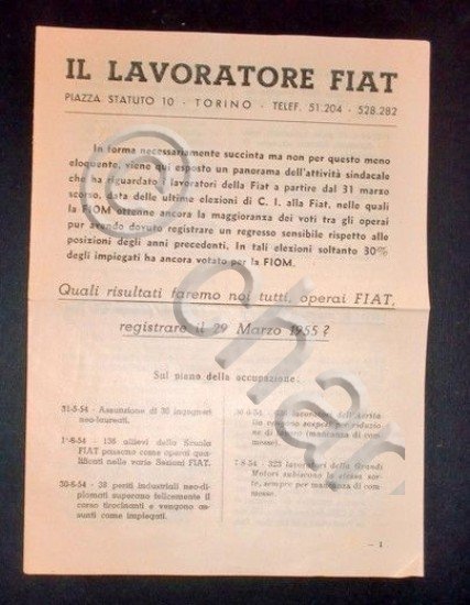 Storia Contemporanea - Sindacato Fiat Elezioni 1955