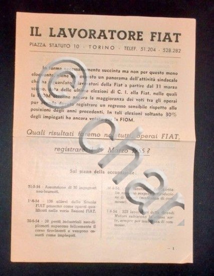 Storia Contemporanea - Sindacato Fiat Elezioni 1955