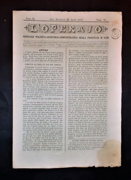 Asti - Giornale L'Operajo (operaio) - N° 30 - Anno …