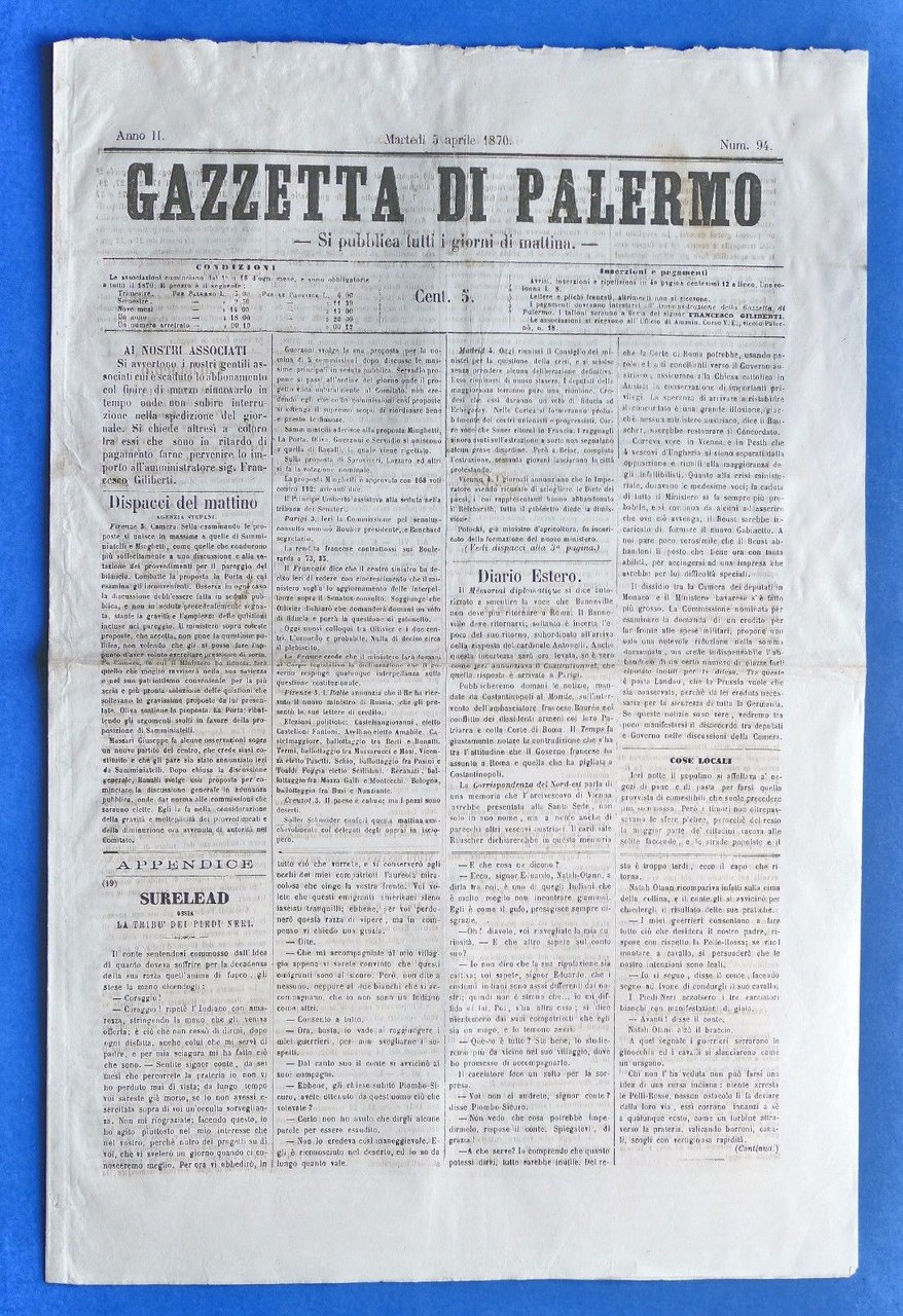 Storia Sicilia - Gazzetta di Palermo - Anno II - … | Immagine principale