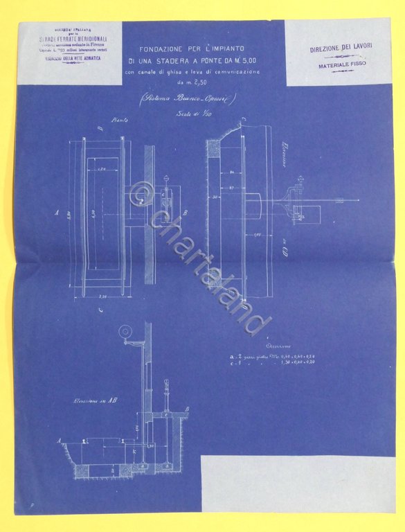 Strade Ferrate Meridionali - Cianotipia Fondazione stadera a ponte - …