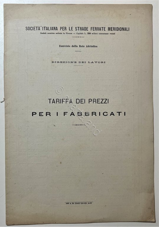 Strade Ferrate Meridionali - Tariffa dei prezzi per i fabbricati …