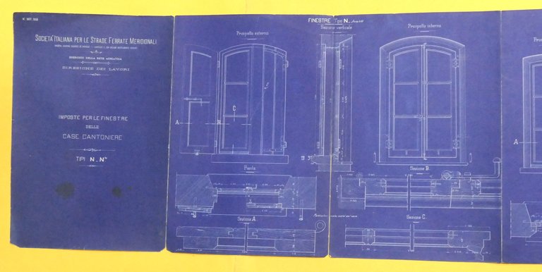 Strade Ferrate Meridionali Cianotipia imposte finestre Case Cantoniere 1930 ca.