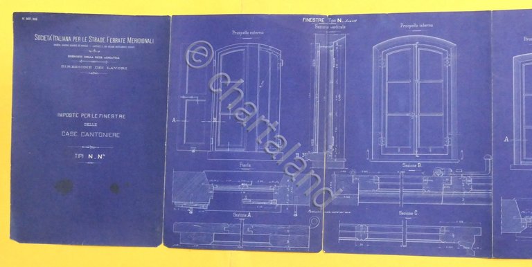 Strade Ferrate Meridionali Cianotipia imposte finestre Case Cantoniere 1930 ca.