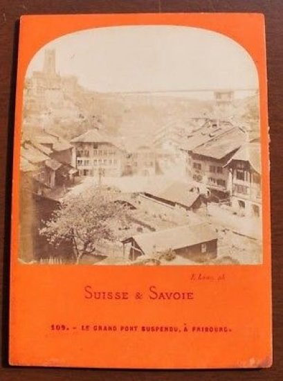 Suisse & Savoie Fotografia albumina Fribourg Pont Suspendu 1875