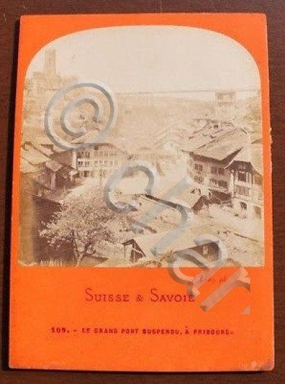 Suisse & Savoie Fotografia albumina Fribourg Pont Suspendu 1875
