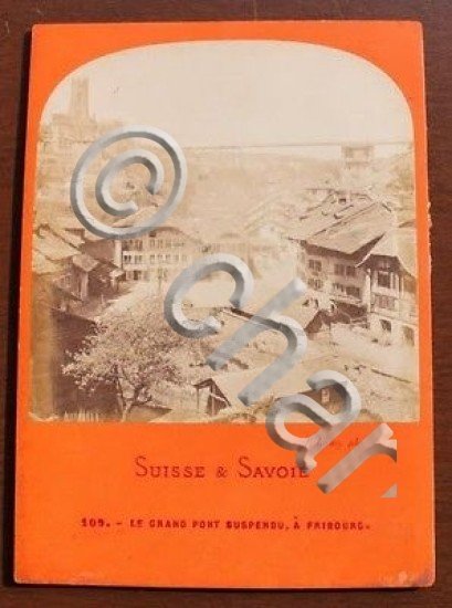 Suisse & Savoie Fotografia albumina Fribourg Pont Suspendu 1875