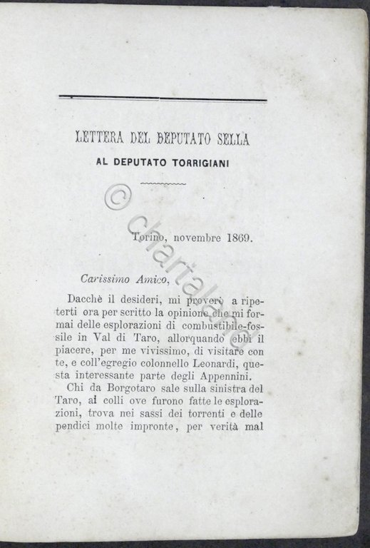 Sul combustibile italiano Lettera di Quintino Sella al deputato Torrigiani …