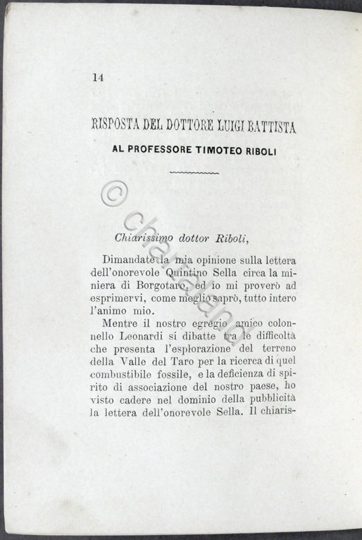 Sul combustibile italiano Lettera di Quintino Sella al deputato Torrigiani …