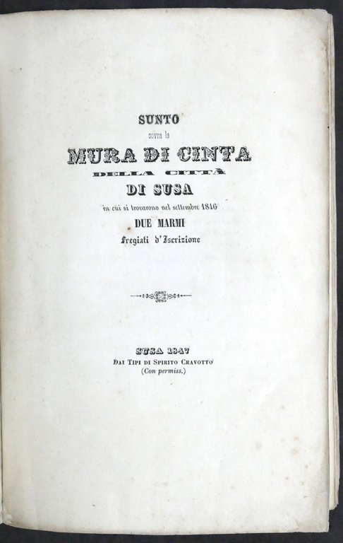 Sunto sovra le mura di cinta della città di Susa …