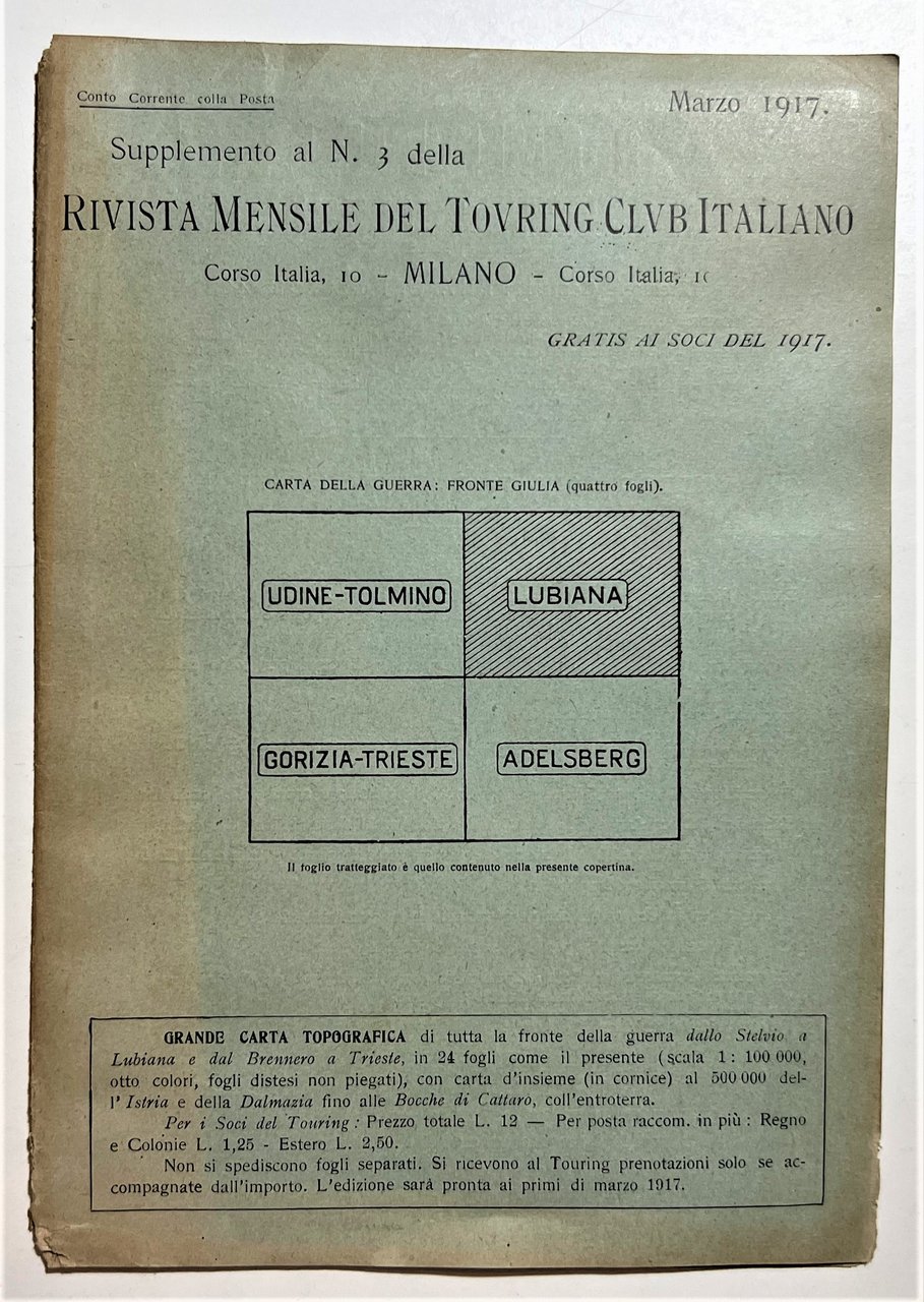 Suppl. Rivista Touring Club Italiano - Grande Carta Topografica Lubiana …