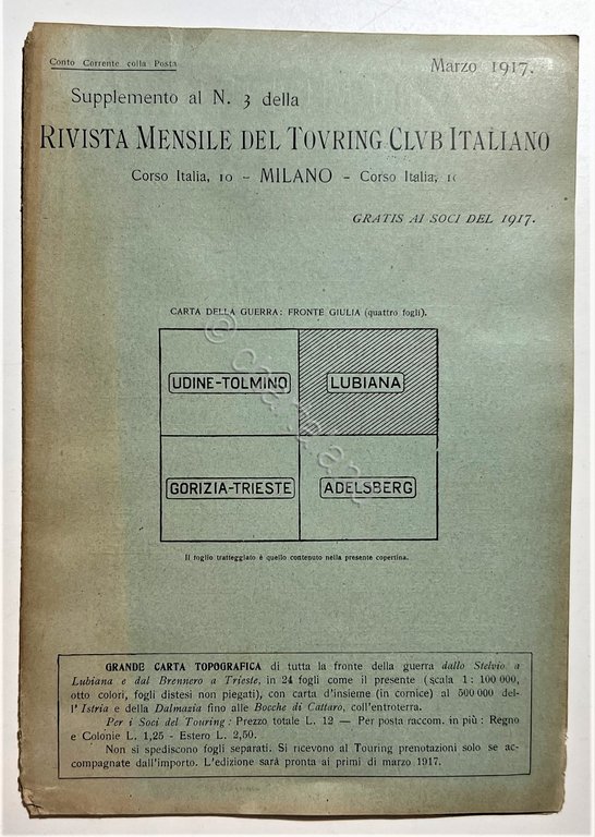 Suppl. Rivista Touring Club Italiano - Grande Carta Topografica Lubiana …