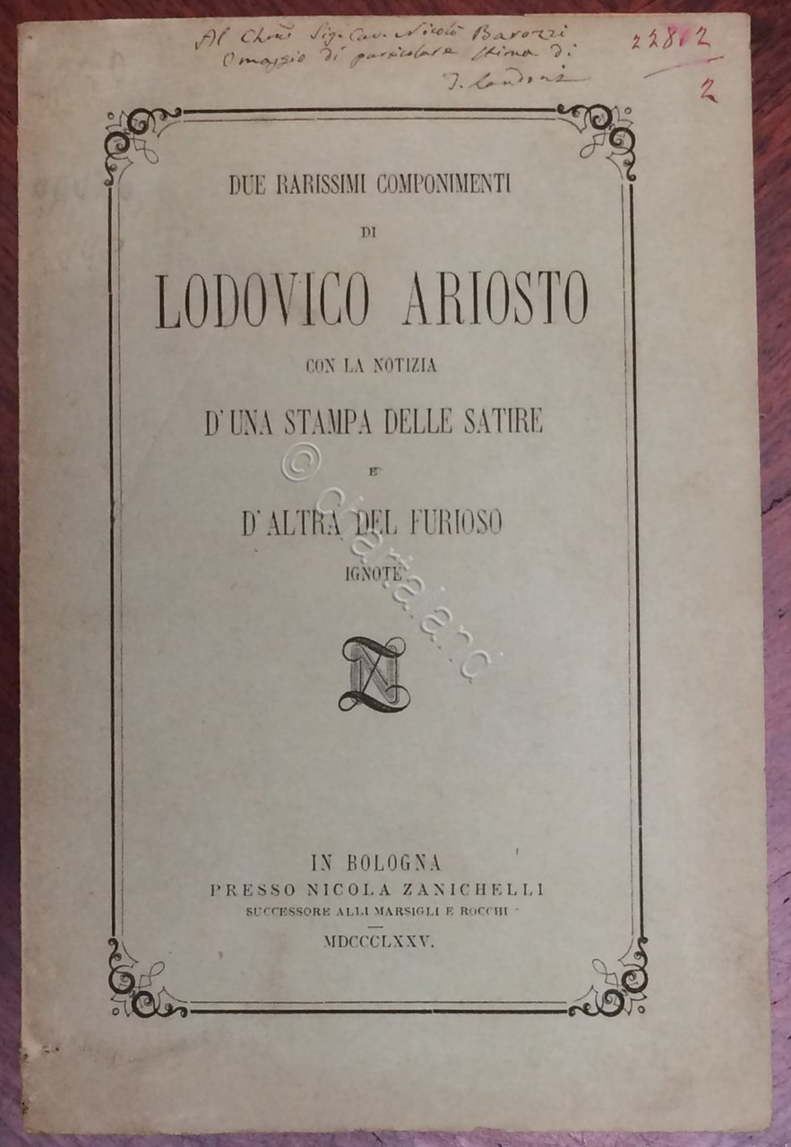T. Landoni - Due rarissimi componimenti di Lodovico Ariosto - …