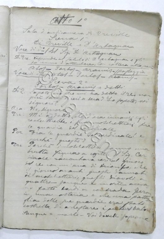 Teatro - Copione originale manoscritto dramma storico I Tre Moschettieri …
