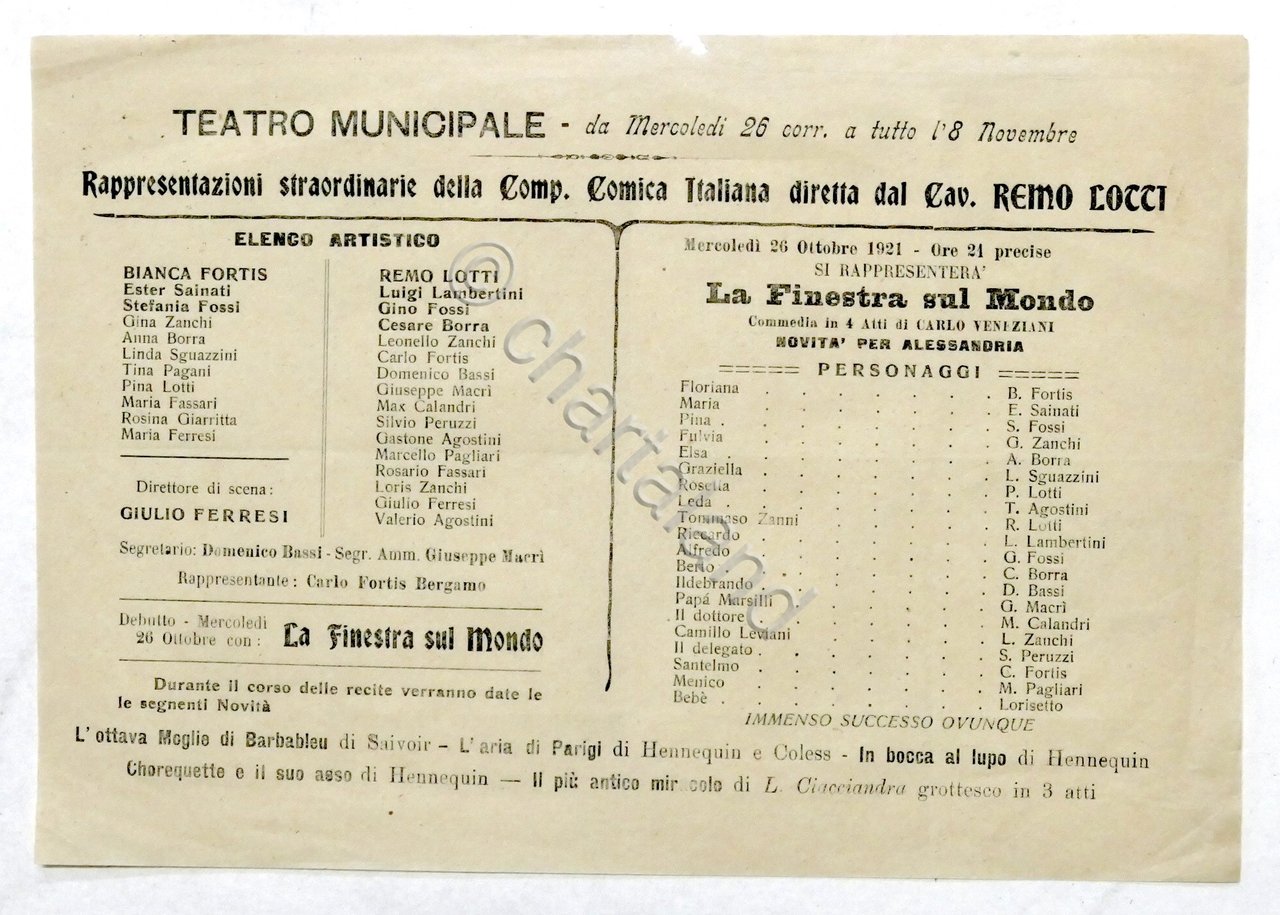 Teatro Municipale Alessandria - Locandina commedia La Finestra sul Mondo … | Immagine principale