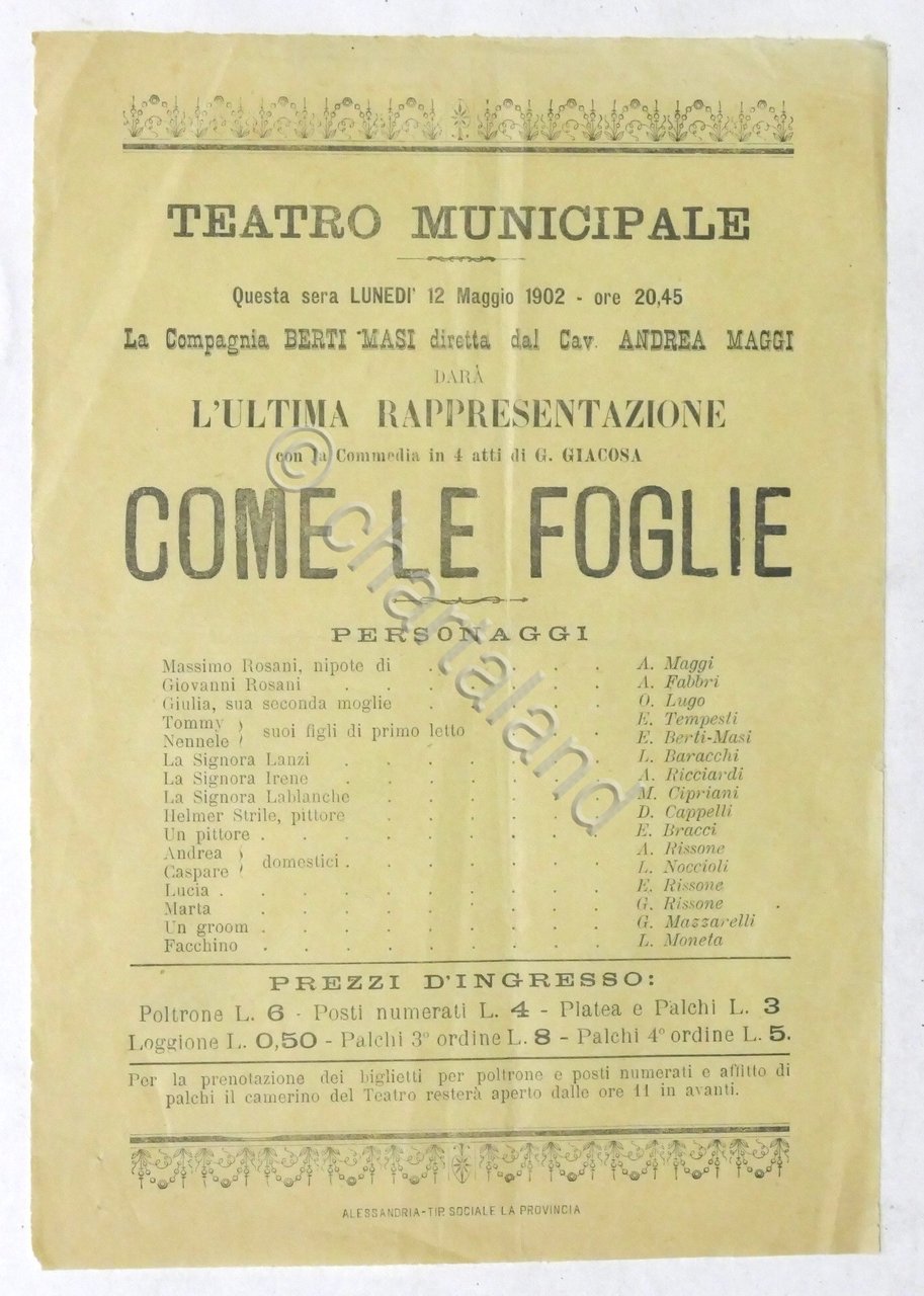 Teatro Municipale di Alessandria - Locandina commedia Come le Foglie … | Immagine principale