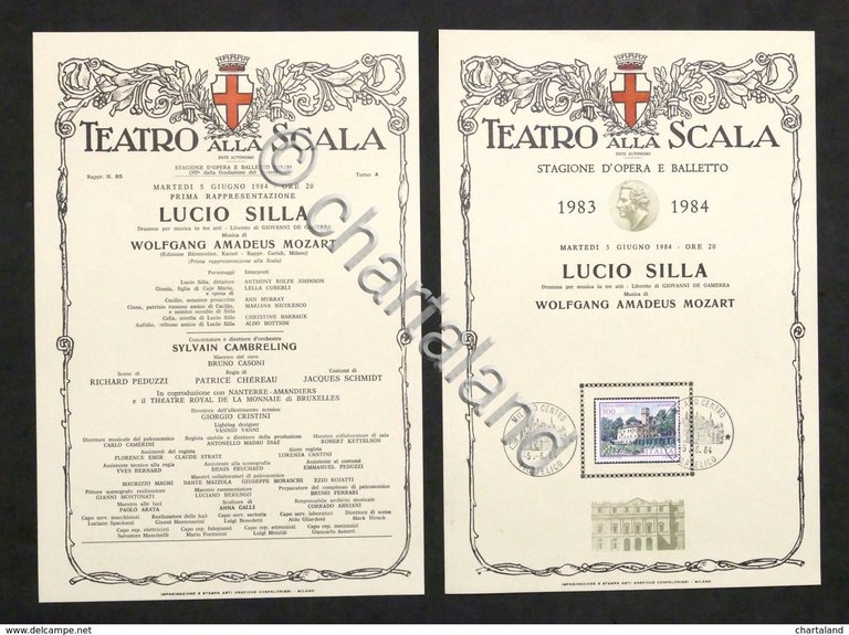 Teatro Scala - 2 Locandine Opera Lucio Silla annullo filatelico …