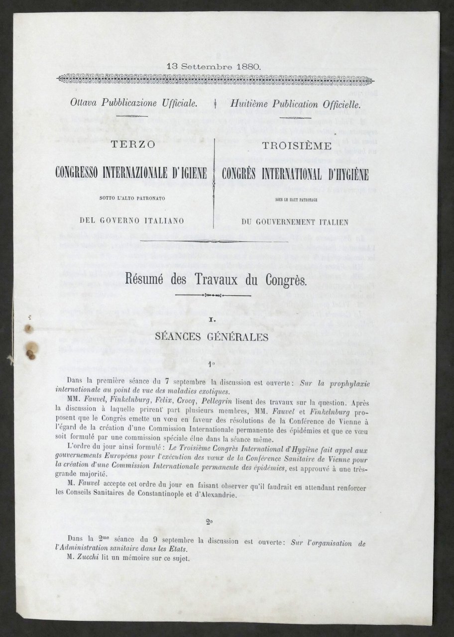 Terzo Congresso Internazionale d'Igiene - Pubblicazione Ufficiale - 1880