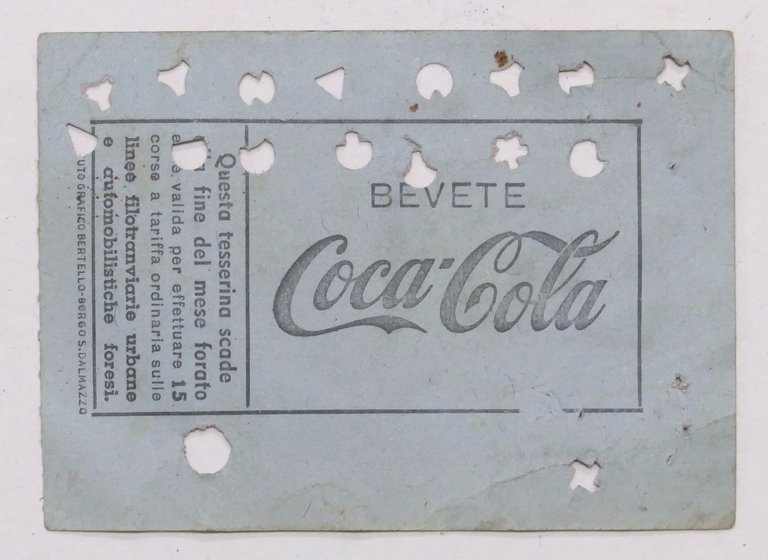 Tessera ATM Milano - 1960 ca. / Pubblicità Coca Cola