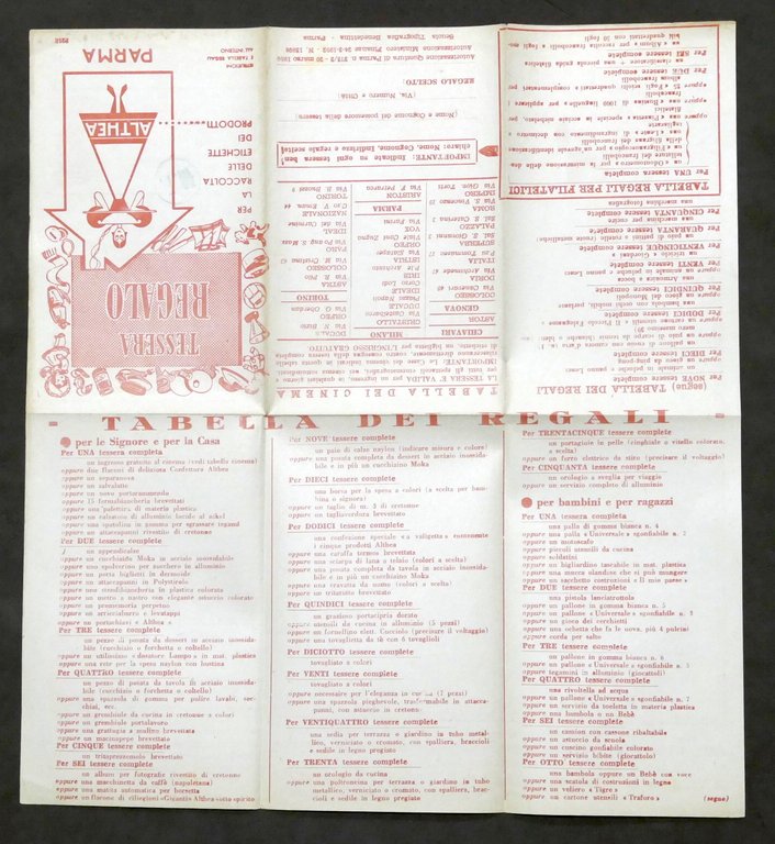 Tessera regalo per raccolta etichette dei prodotti Althea - Parma …