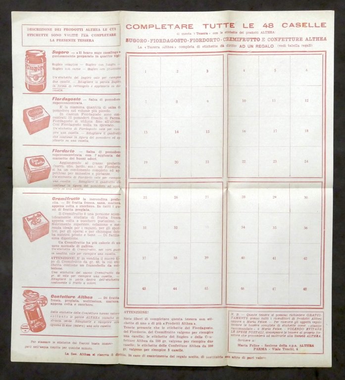 Tessera regalo per raccolta etichette dei prodotti Althea - Parma …