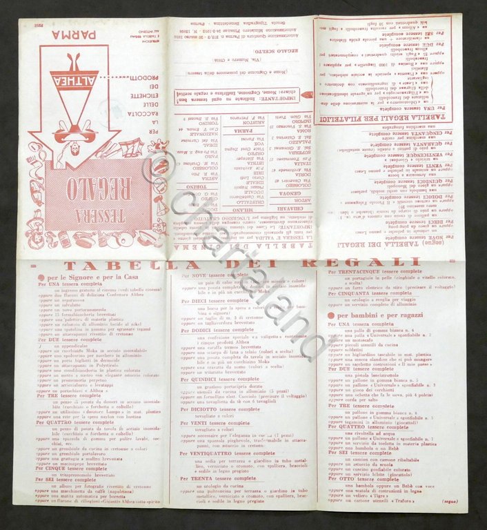 Tessera regalo per raccolta etichette dei prodotti Althea - Parma …