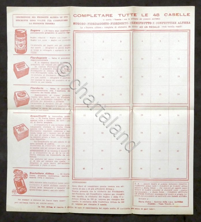 Tessera regalo per raccolta etichette dei prodotti Althea - Parma …