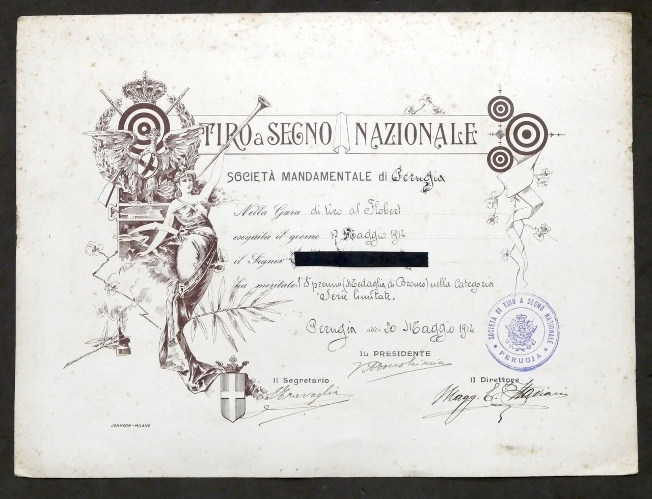 Tiro a Segno Nazionale - Attestato 8° premio (bronzo) gara …