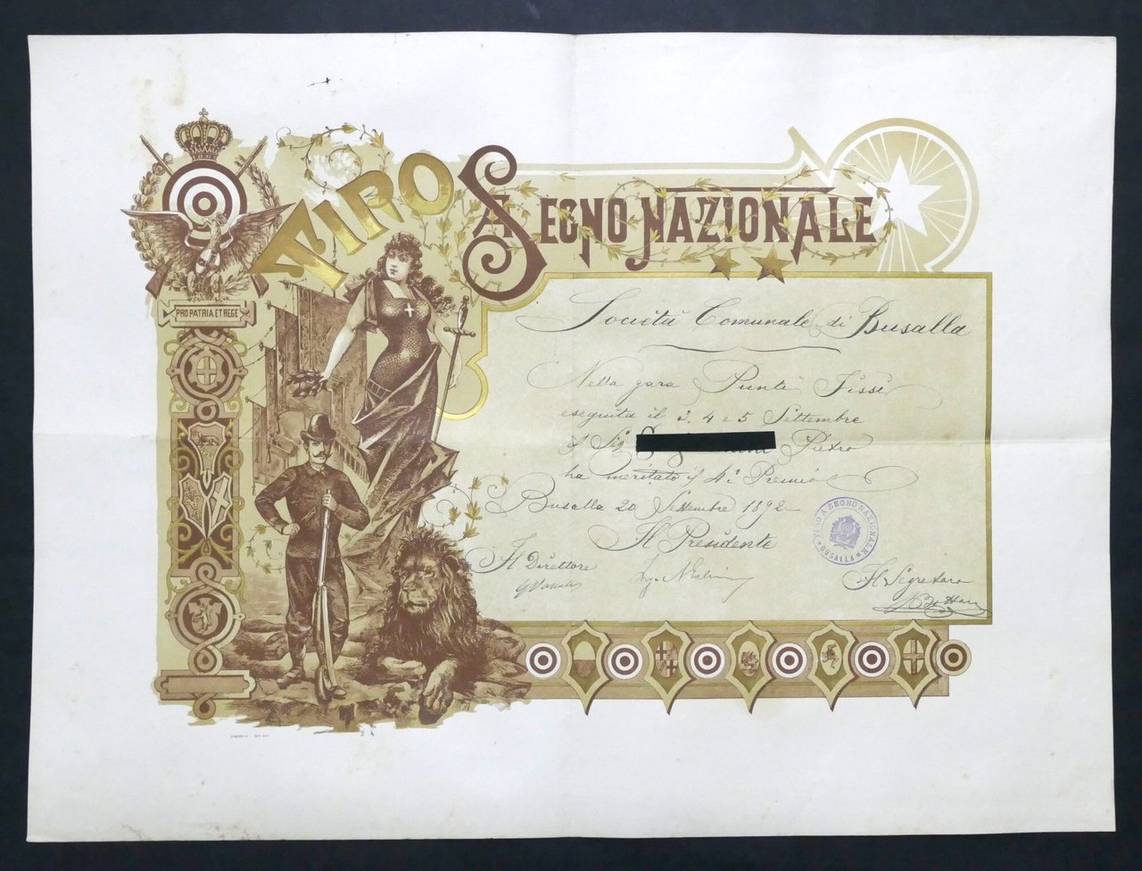 Tiro a Segno Nazionale - Busalla - Attestato di merito …